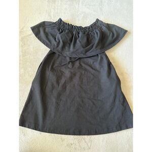 Womens H&M Size S Off‎ Shoulder Black Dress Ruffle Neck Casual Party Mini Cotton